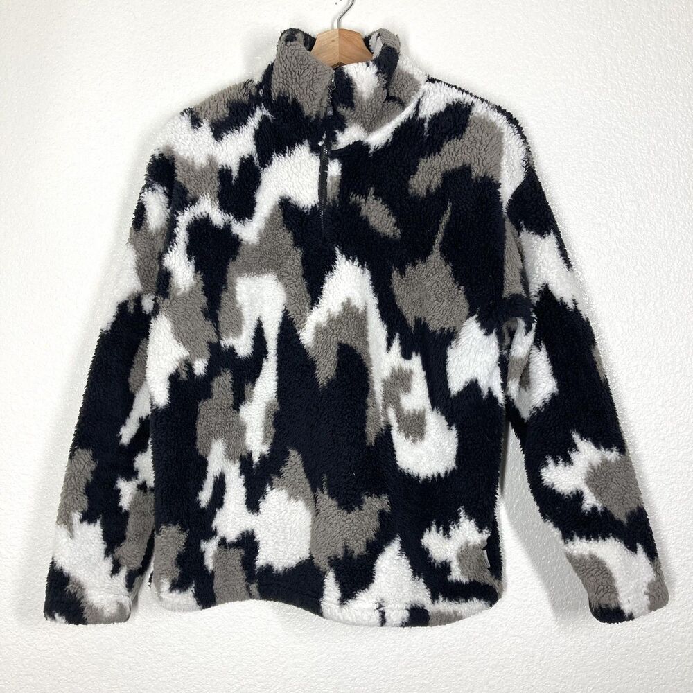 Eddie Bauer Jacket Womens Medium Camo Fleece 1/4 Zip Pullover Sherpa Cozy Warm